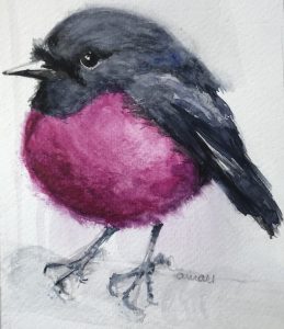 209-Australian pink robin/aquarel&pastel 14X18cm